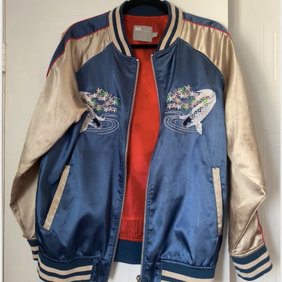 Blue Silk Japanese Bomber Jacket (US 8) - Picture 7 of 12